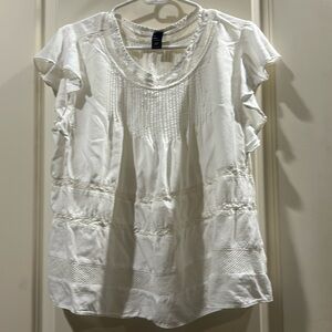 GAP womens lace boxy round neck boho  100%cotton top Short ruffle Sleeve size XL